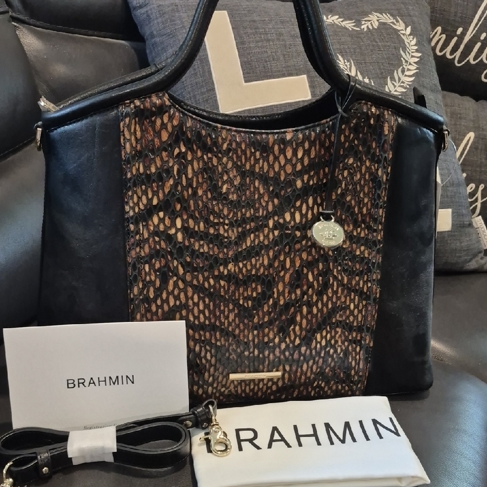 Brahmin Black and Brown Tote Bag